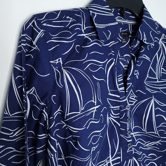 TALBOTS Women's Sailboat Print Long Sleeve Pullover Top XS - Picture 4 of 13